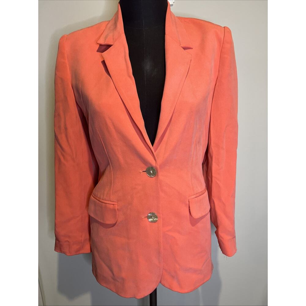 VTG Bacchus 100% Silk Peach Blazer Shell Buttons Size 6 Lined Spring Career Long